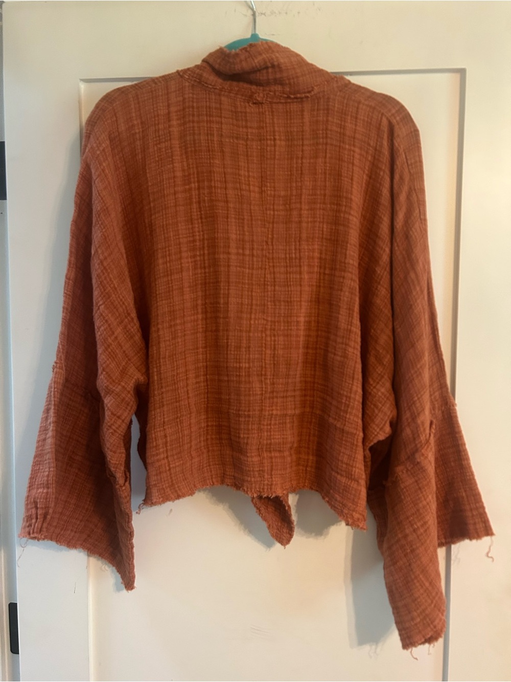 Free People Rust Open-Front Gauze Women's Shirt - Picture 3 of 5